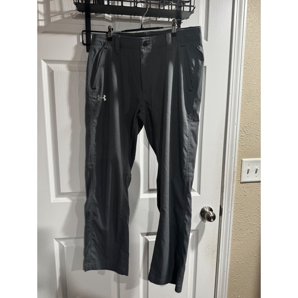 Under Armour Mens Grey Herringbone Allseasongear Golf Pants 34x30 Loose Fit